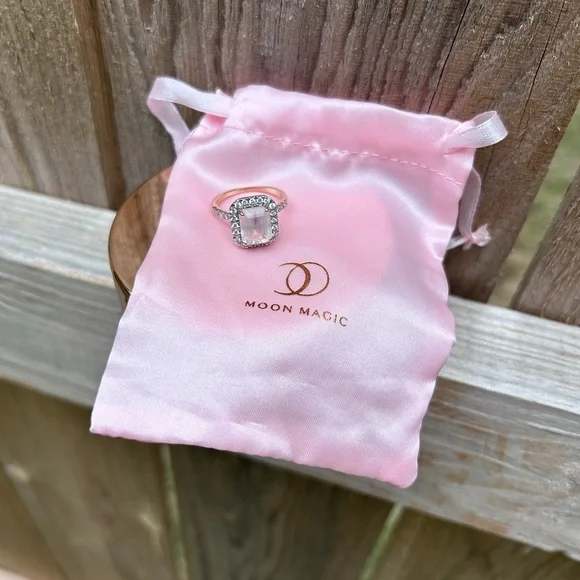 Gorgeous Moonstone/Authentic Diamonds Rose Gold Ring Size 8 - Picture 7 of 9